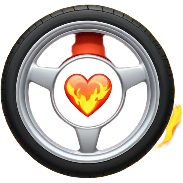 a car wheel on fire, and in the center of the wheel (instead of the car icon) there is a red flaming heart emoji