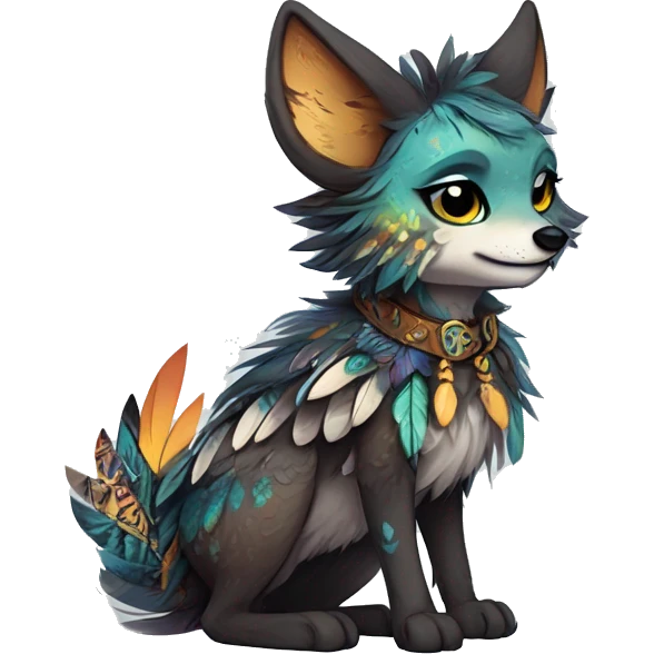 cute cool edgy fantasy animal fursona creature by griffsnuff & LiLaiRa & Falvie with exotic colors with patterns and feathers and collar full body emoji