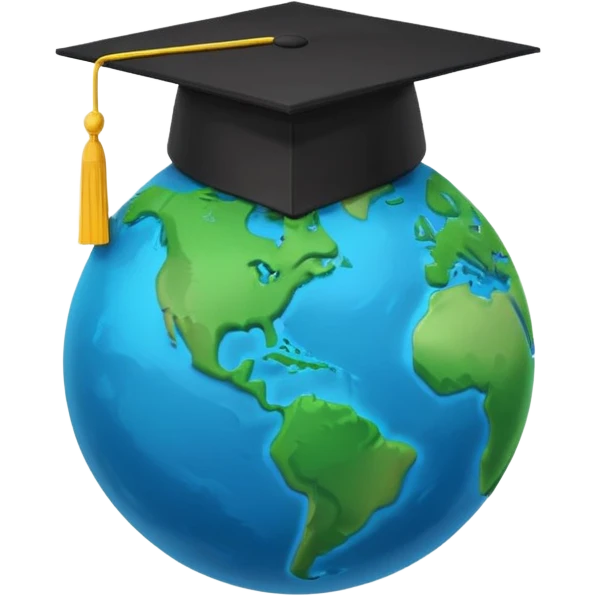Planet Earth in a black graduation cap, minimalism, 3D, material design emoji