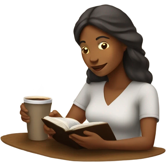 Brown woman reading the Bible while having coffee emoji