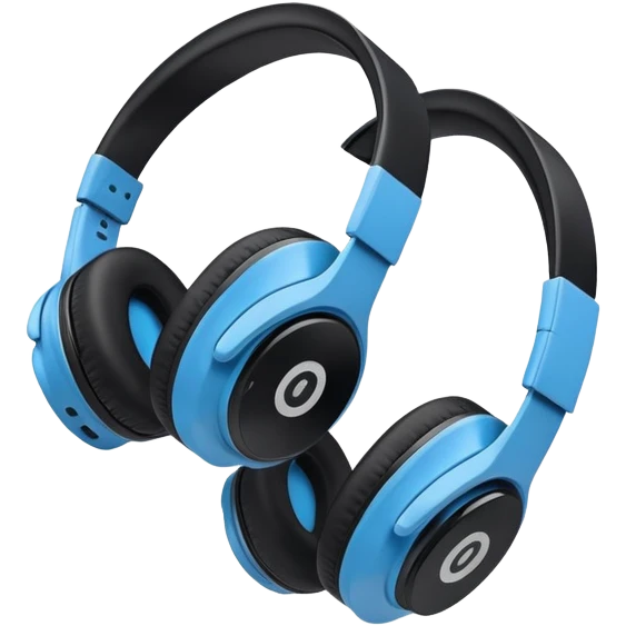 A 3/4 view of a pair of Black and blue and white wireless headphones hanging flat emoji