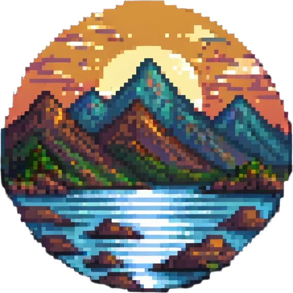 mountains with sea at sunset emoji