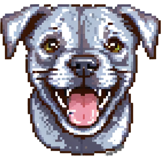 round circle puppy head only, full grey bleu staffy, big open mouth, big tongue out, stupid expression emoji