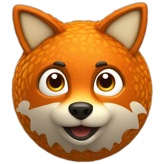 3d sphere with a cartoon Fox skin texture with big courageous eyes emoji