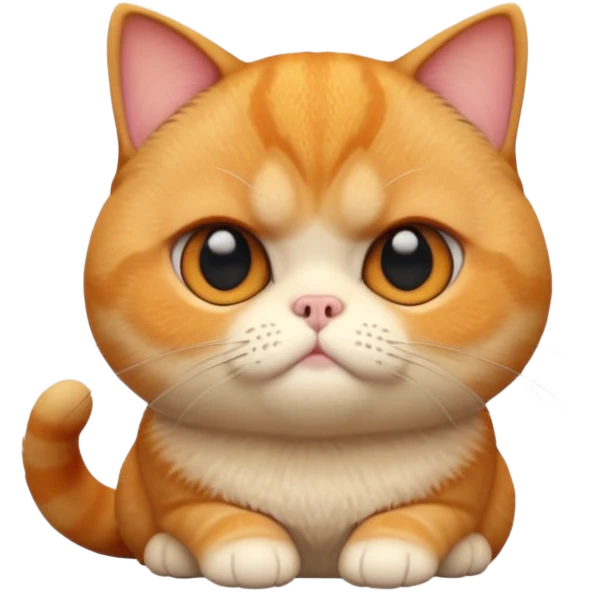 A 3D cartoon orange-ginger Exotic Shorthair cat with flat face, expressive eyes, soft fur sheen, cinematic Memoji rendering. emoji