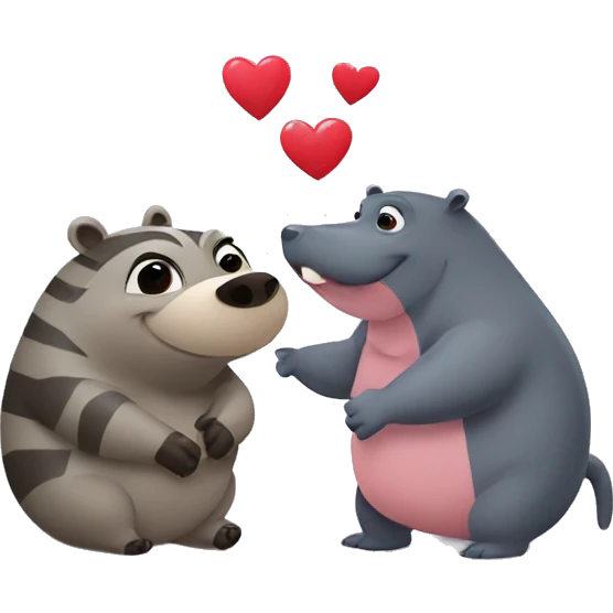 raccoon and hippo in love emoji