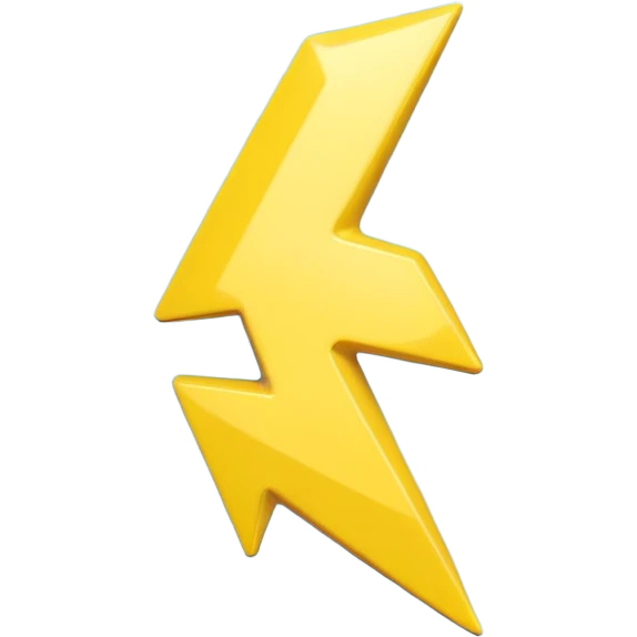 A cute 3D render icon of a lightning bolt shape. Rounded edges, plump and glossy yellow plastic material. Soft studio lighting, cheerful style. Isolated on a clean light blue gradient background. High quality, minimalist design. emoji