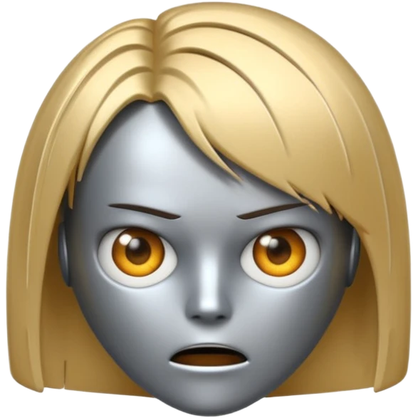 Robot emoji with angry facial expression, make it look comically robotic (closer to Robot than Human), it should have human-like hair, in a short tapered asymmetric bob shape emoji
