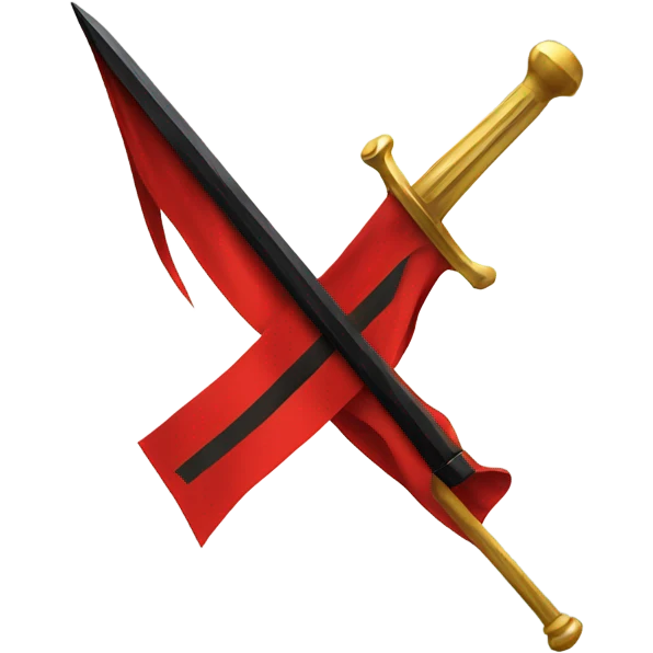 Red flag with black diagonal line with a gold sword design in the middle  emoji