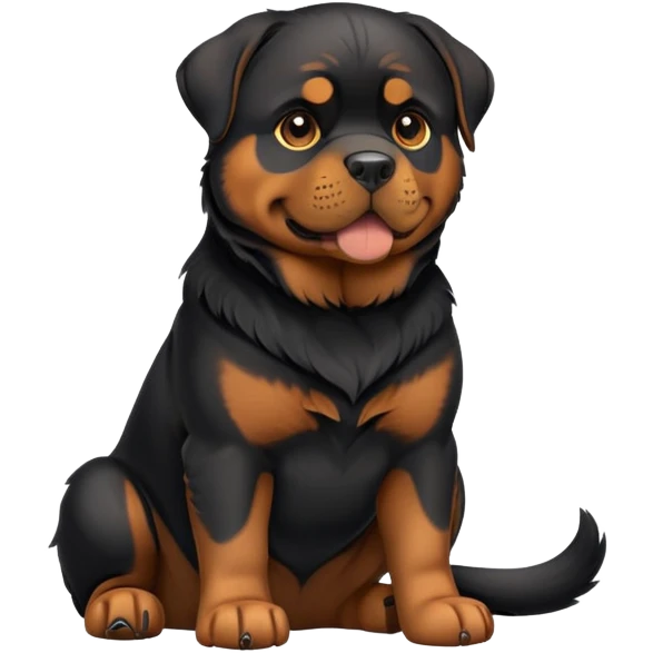 cinematic-[rottweiler]-realistic-full-body-sitting-emoji,-tail-resting-loosely-beside-its-paws,-head-tilted-dramatically, -sleek-[Black and brown]-fur,-simplified-yet-realistic-focused-features,-highly-detailed,-glowing-with-an-almost-sarcastic-glow emoji