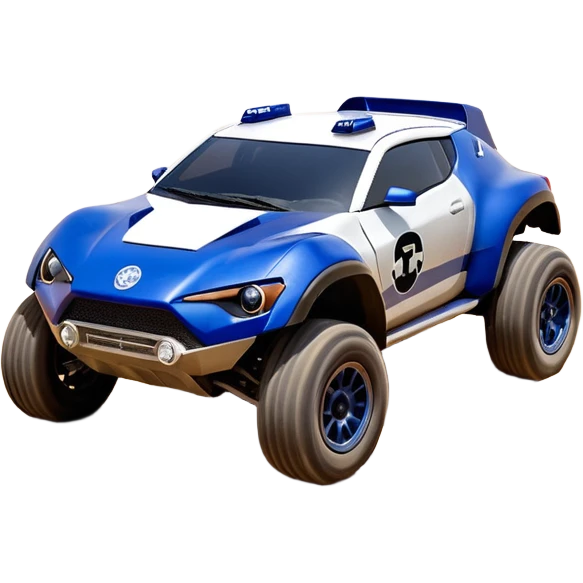 Star Wars’s storm trooper’s evil darkly night blue Dirty and dented Local Motors Rally Fighter off road race car hot rod meets 2013 scion fr-s trophy truck-style basher flying down a dusty road (silver wheels) emoji