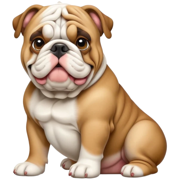cinematic-[english bulldog]-realistic-full-body-sitting-emoji,-tail-resting-loosely-beside-its-paws,-head-tilted-dramatically,-sleek-[fawn]-fur,-simplified-yet-realistic-focused-features,-highly-detailed,-glowing-with-an-almost-sarcastic-glow emoji