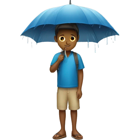 A boy under the umbrella in rainy season emoji