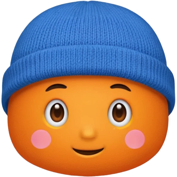 a blue beanie with an orange rim, and an orange puff dot at the top emoji