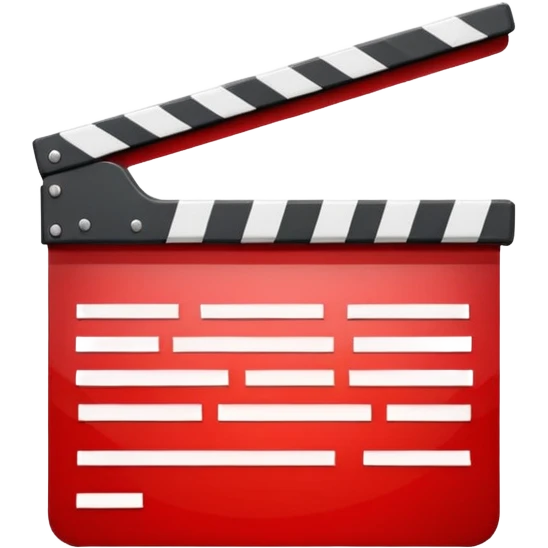 Bright red glossy movie clapper with a folded upper striped bar and light glare emoji
