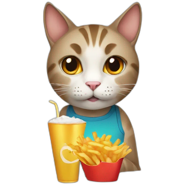 Cat holding fries and beer emoji