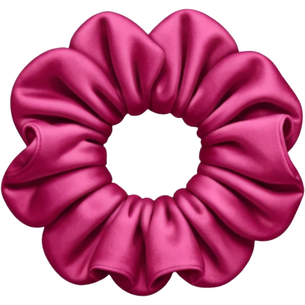 emoji of an isolated velvet scrunchie in a rich pink-red color, plush soft texture with deep velvety shading, gathered fabric folds, fashion accessory, no person, no hair, not worn, smooth warm lighting, clean rounded shape emoji
