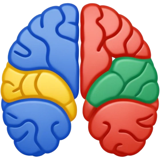 Google logo reimagined as a brain, using Google brand colors, no text emoji