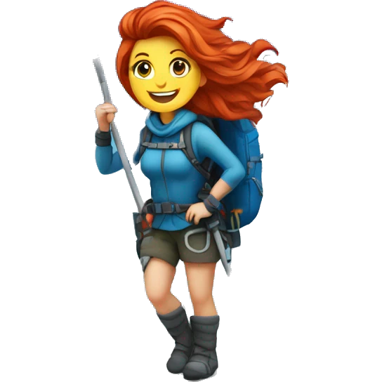 a red hair female mountaineer summitting EVEREST with greek flag emoji