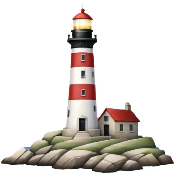 A light house that light forms the number 7 in the clouds in the distance emoji