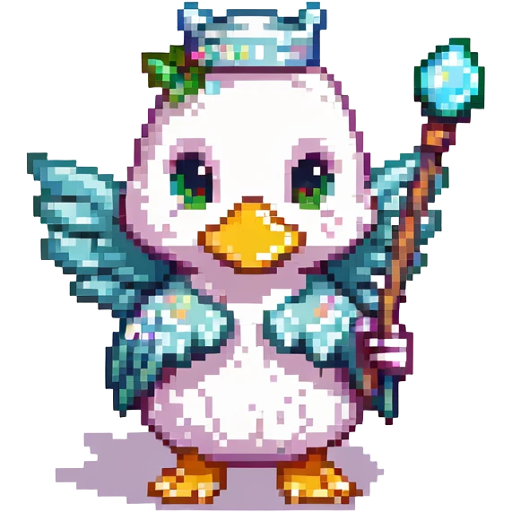 a cute fairy duck holding a wand pixel art emoji