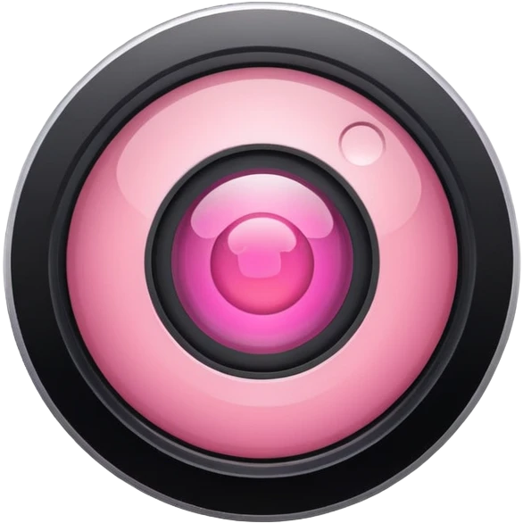 A round camera lens, apple emoji style, minimalist, with highlights, pink, only lens emoji