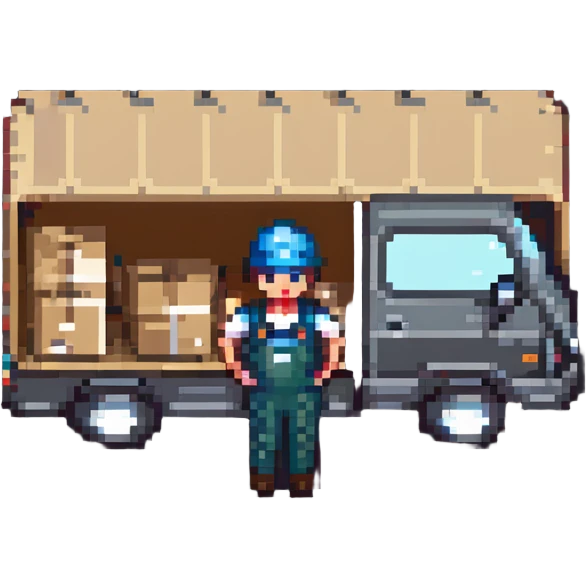 logistics professional with truck and warehouse emoji