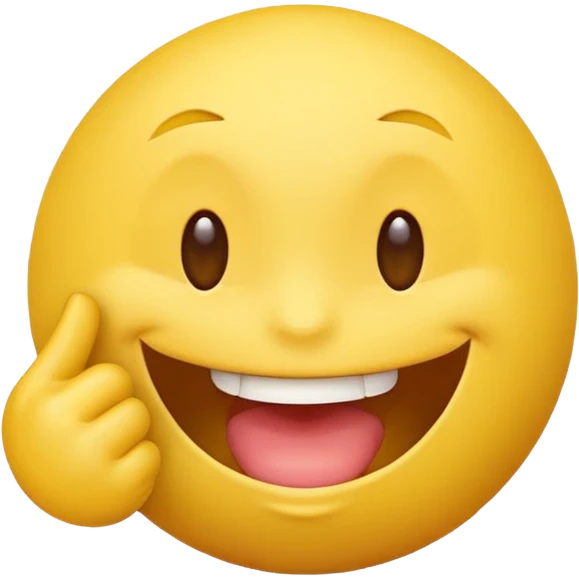 Quiero un personaje de una bolita de emoji amarilla con cara sonriente mordiéndose un dedo emoji