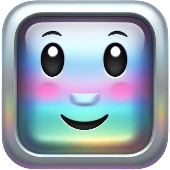 Sparkly glossy silver monochrome iridescent glass square emoji
