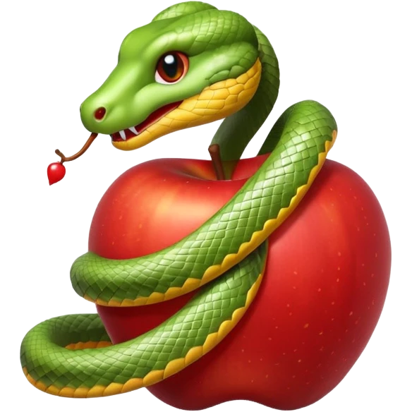 A snake wraps around an apple emoji