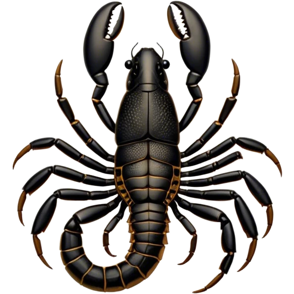 Cinematic Cute Emperor Scorpion Portrait Emoji, Head tilted playfully and inquisitively, with a compact, rugged build and a sleek, dark exoskeleton highlighted by delicate, intricate patterns and round, sparkling eyes full of curious defiance, Simplified yet irresistibly adorable features, highly detailed, glowing with a warm, friendly glow, high shine, affectionate and quirky, stylized with a touch of desert whimsy, soft glowing outline, capturing the essence of a mischievous yet endearing scorpion that feels like it could pinch its way out of the screen into your arms! emoji