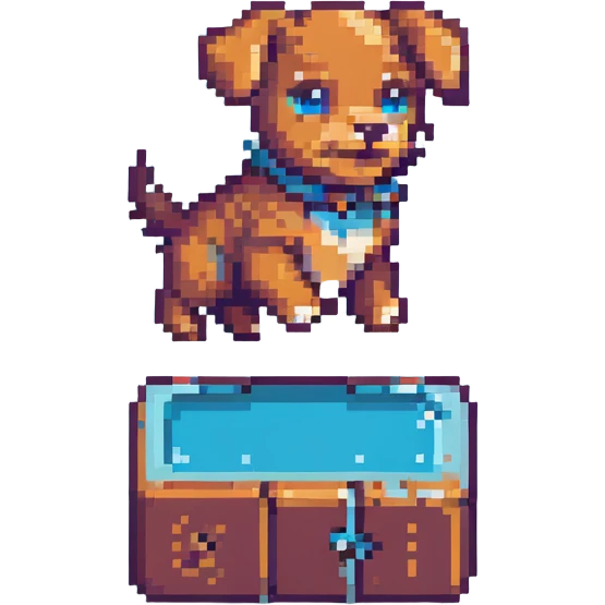 pixel art puppy jumping with joy, retro game style emoji