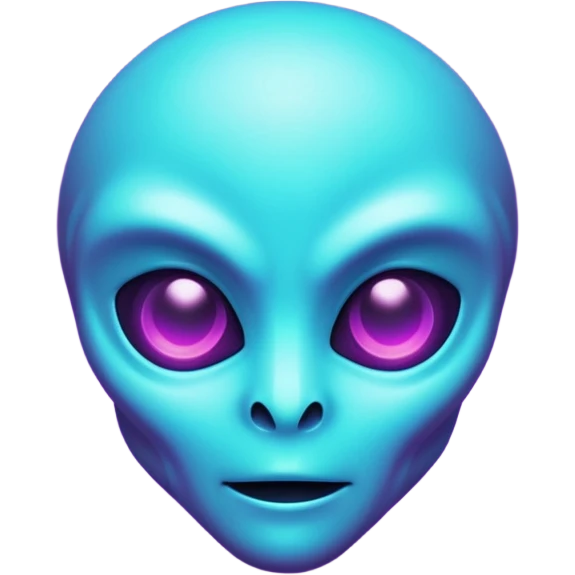 futuristic glowing pixel game alien emoji face, purple and cyan neon light, dark background emoji