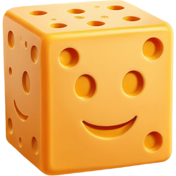 A cuboid made of cheese with a face emoji