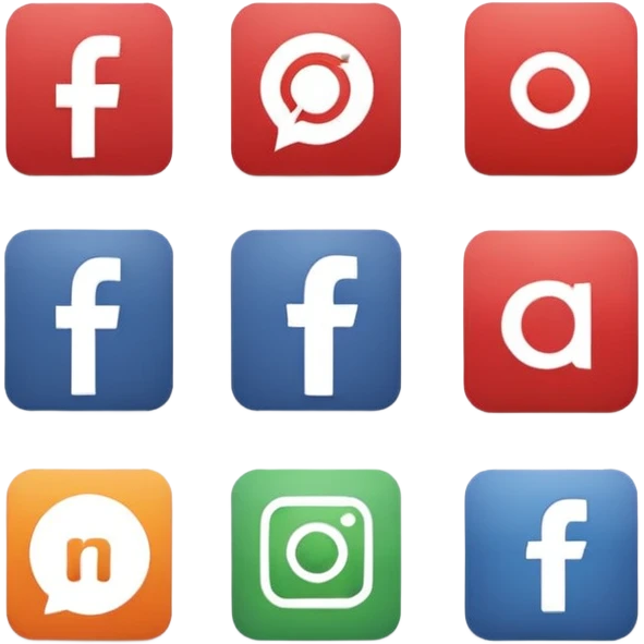 Socail media sauare emoji style icons 
Creat the quadrant with the logos of F.B, X, Trustpilot, Instagram, Youtube, Linkedineach icon is ther only ones, asme size, only icons of the social media that I mentioned only 6 icons emoji