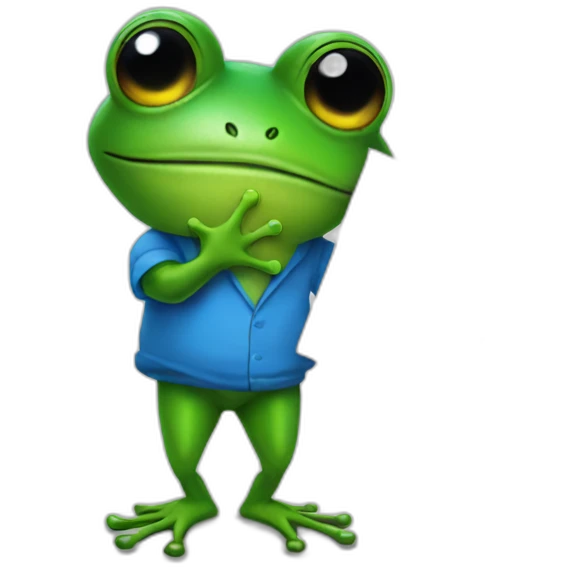 toxic frog holding sign wearing blue shirt emoji