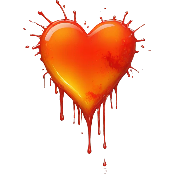 bleeding red heart glowing red-orange with splatter emoji