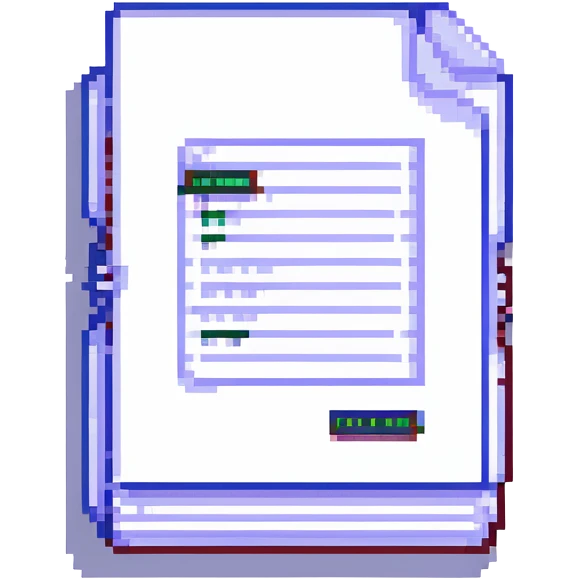 pixel art style stack of scanned documents with pixelated text emoji