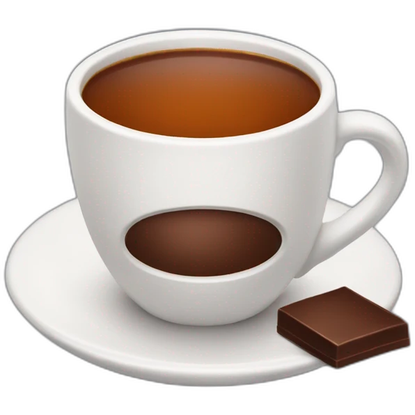 A cup of hot tea with a bar of chocolate near to a cup emoji