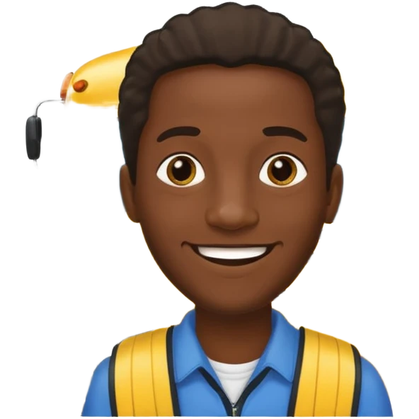 a school bus with a jamaican man saying bomboclat ("BOMBOCLAT' in speech buble) emoji