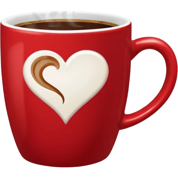 Red mug of coffee with a community coffee logo and a heart above the hot steam emoji