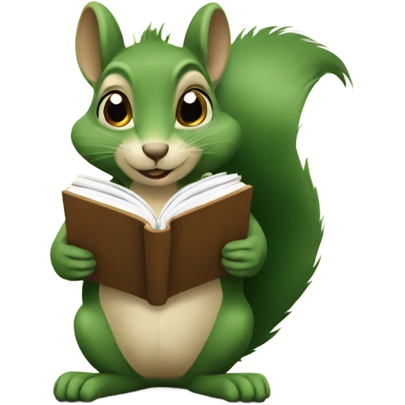 A green squirrel reading a book emoji