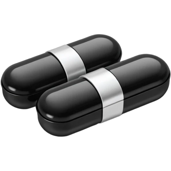 Minimalistic futuristic black medicine pills pack emoji, metallic black and white, reflective sleek surfaces, flat vector design, high-tech clean UI icon emoji