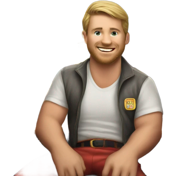 Ryan Muehlbach on a boat playing slots with a 32 on his shirt emoji
