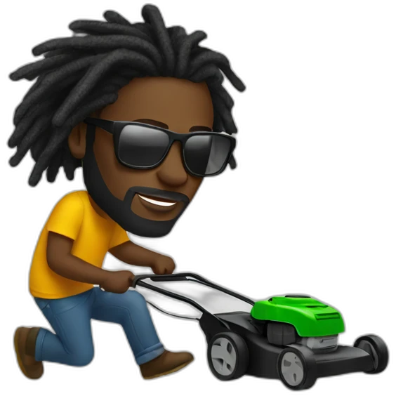 Black man with dreads and sunglasses mowing emoji