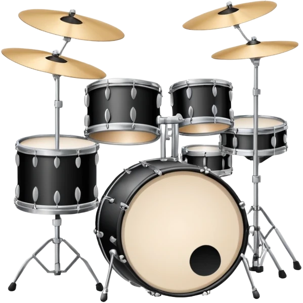 Minimalistic flat vector icon, iOS style, thin black contour on white background. Drum set with two drumsticks above. Clean, no text, no shadows emoji