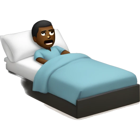 “Black man, sick in bed, flushed face, thermometer, full body in bed.” emoji