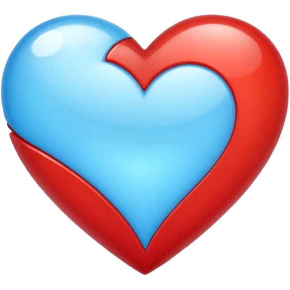 Corazón rojo único diferente con tonos azul claro emoji