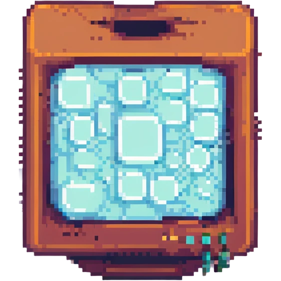 retro CRT computer monitor spewing pixelated blocks, pixel art style emoji
