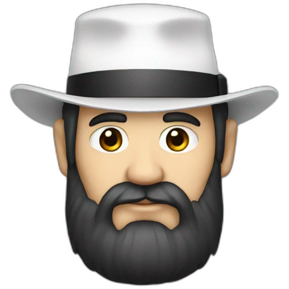 older man with black hair and black beard, with a white hat and one white eye emoji